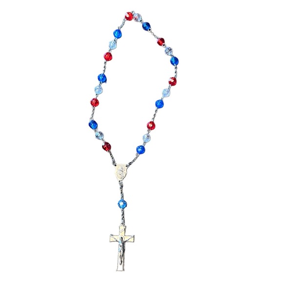 Red and Blue Beaded Rosary - Picture 1 of 4